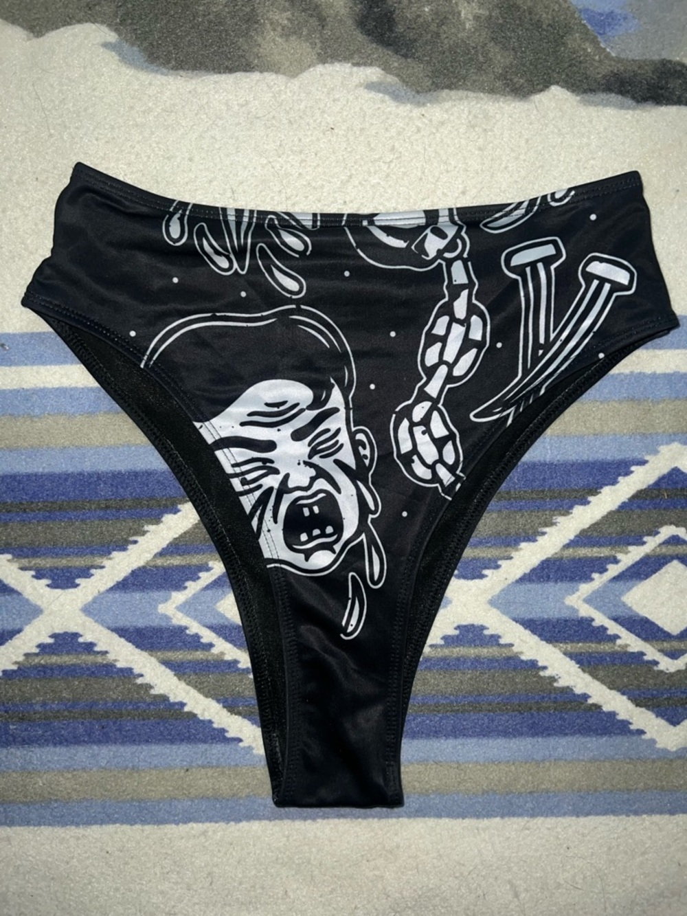 High-Waist Black Graphic Bikini Bottom